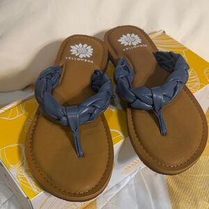 Yellow Box Blue and Brown Braided Sandals